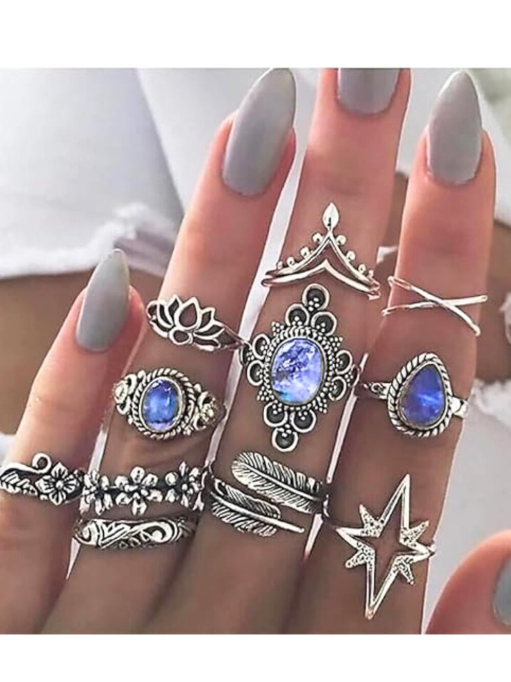 Vintage Crown Bohemian Knuckle Finger Ring Set 11pc Size 3.5 to 6 Non-Adjustable